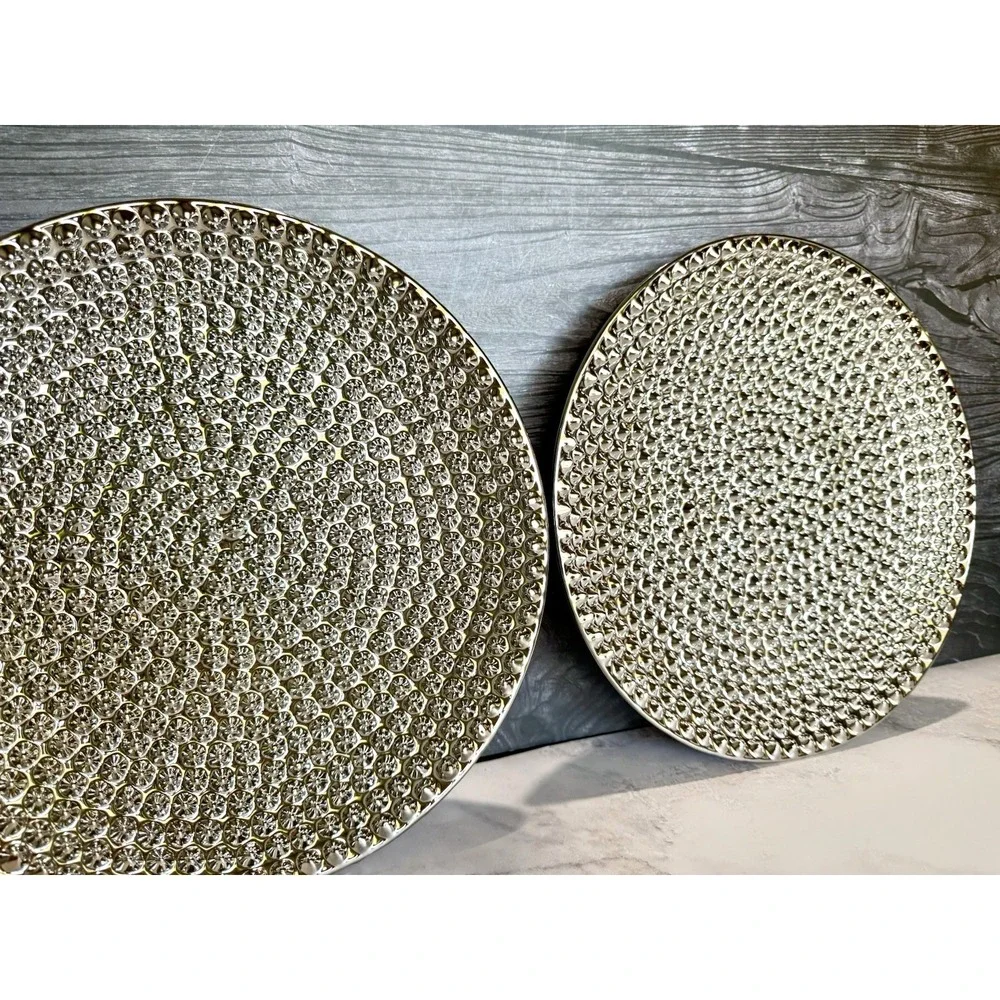 2 Benzara Silver Hammered Ceramic Decorative Plate 12